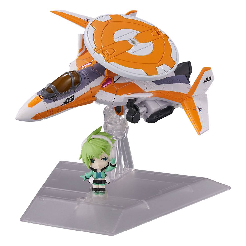 Macross Delta Tiny Session Vehicle mit Action Figure VF-31E Siegfried (Chuck Mustang Use) with Reina Prowler 10 cm