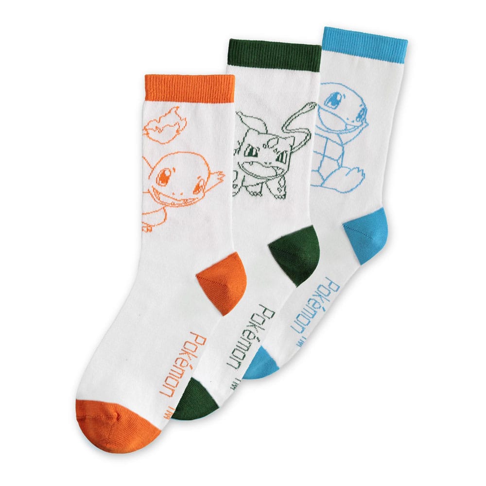 Pokemon Socks 3-Pack Charmander, Bulbasaur, Squirtle 39-42