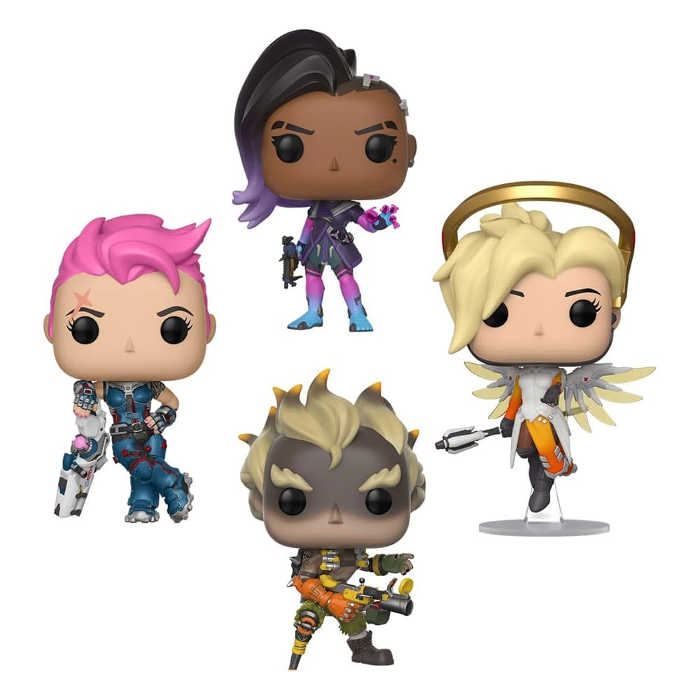 Overwatch POP! Games Vinyl Figure 4-Pack Sombra / Zarya / Junkrat / Mercy (Glow) 9 cm