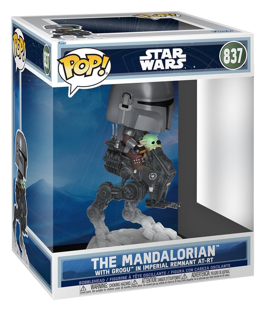 Star Wars: The Mandalorian and Grogu POP! Rides Deluxe Vinyl Bobblehead Figure The Mandalorian with Grogu in Imperial Remnant AT-RT 9 cm