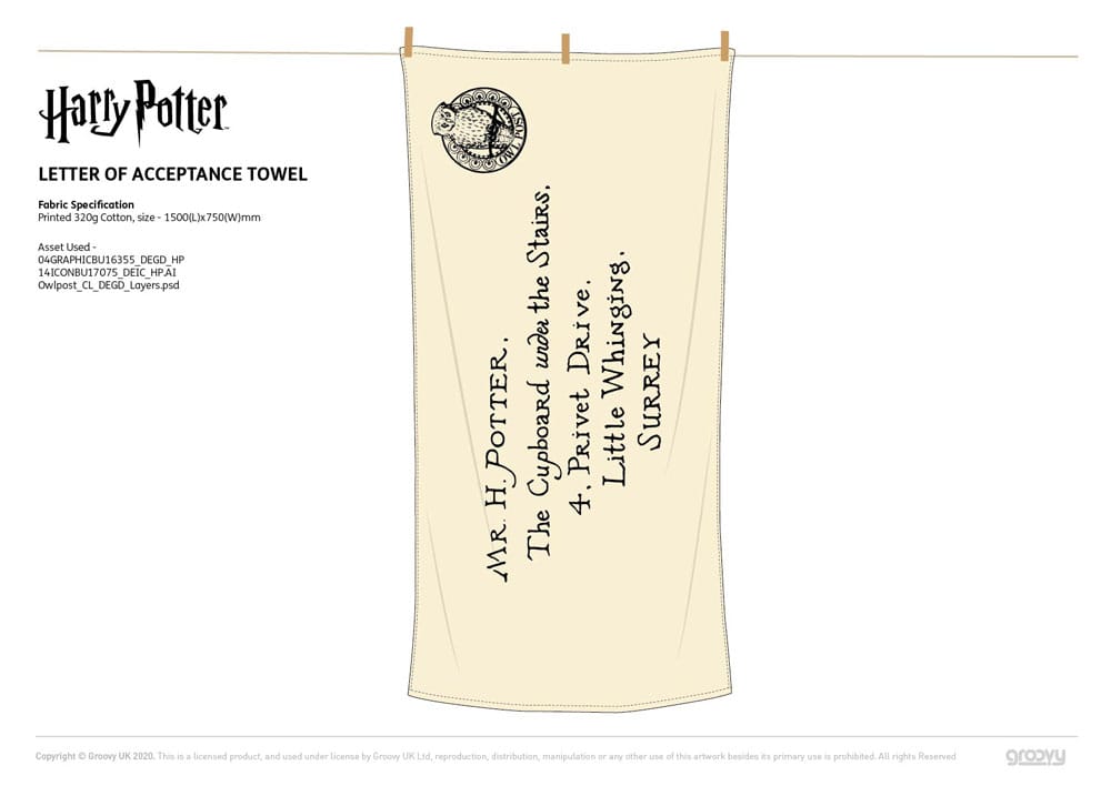 Harry Potter Towel Letter Of Acceptance (front with stamp) 150 x 75 cm