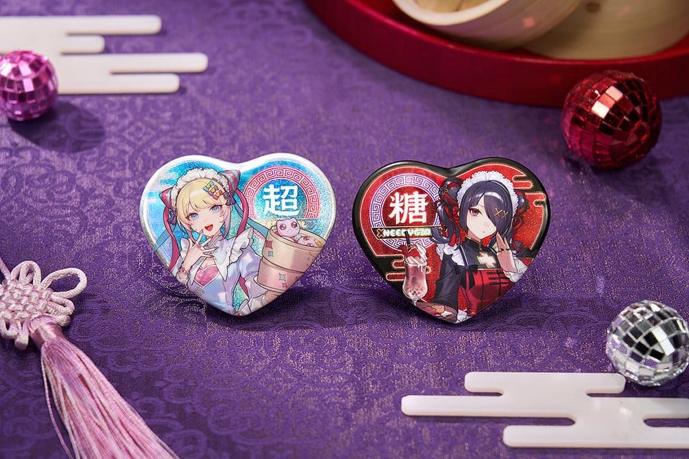 PRECOMENZI - Needy Streamer Overload Needy Streamer Chinese Restaurant Series Heart-Shaped Pinback Button OMGkawaiiAngel 7 x 6 cm