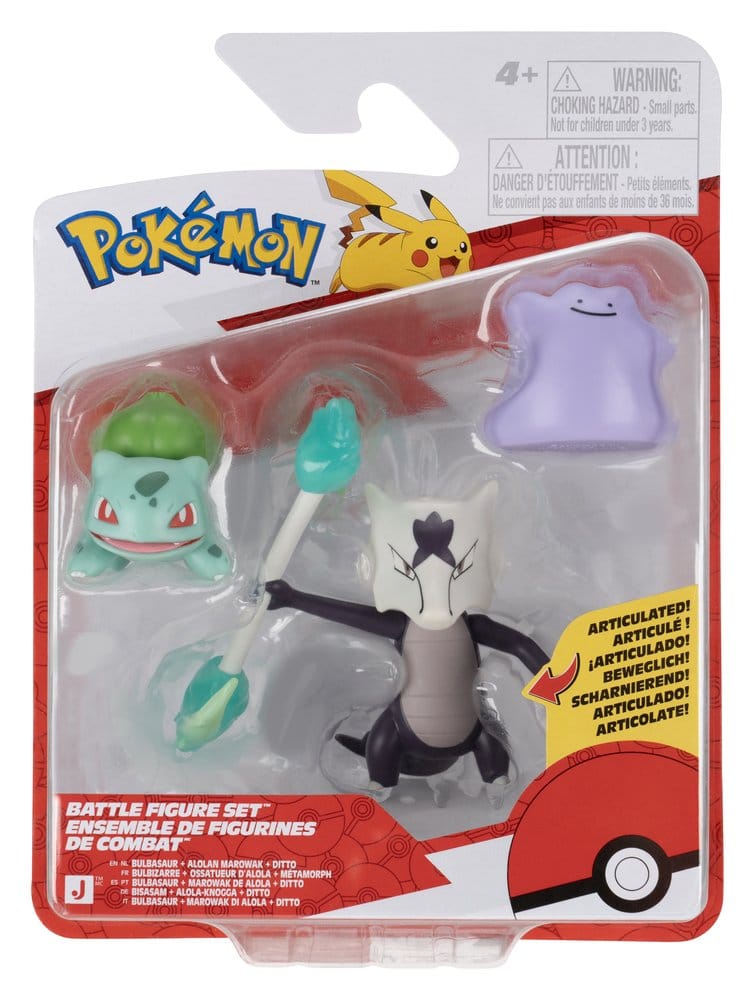 Pokémon Battle Figure Set Action Figures Bulbasaur, Ditto & Alolan Marowak (3-Pack) 3