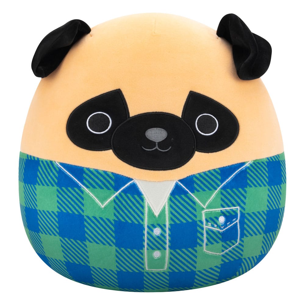 Squishmallows Bamse - Brown Pug in Green and Blue Flannel Shirt Prince 30 cm