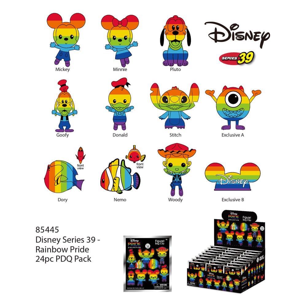 Monogram Disney PVC Bag Clips Series 39 Rainbow / Pride Display - Pack Of 24 - Picture 1 of 1