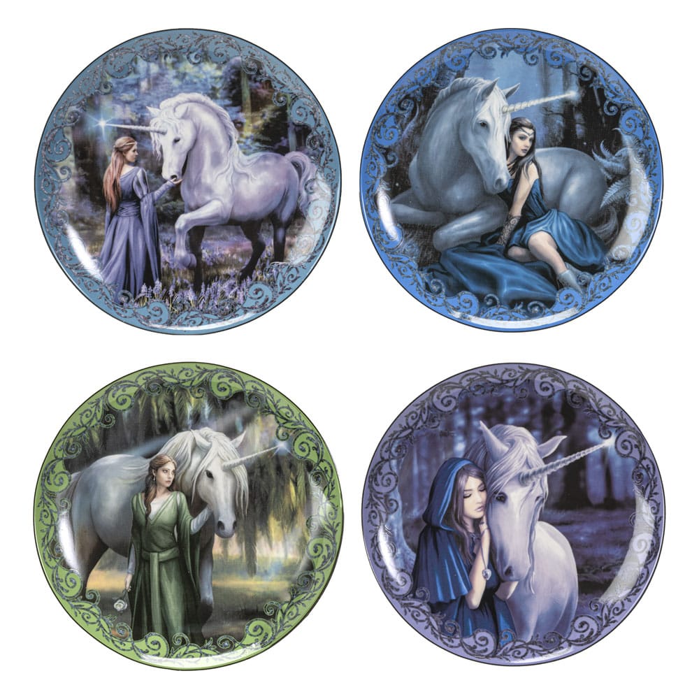 Fantasy Giftshop Anne Stokes dessert plates â€“ Unicorn and Maiden