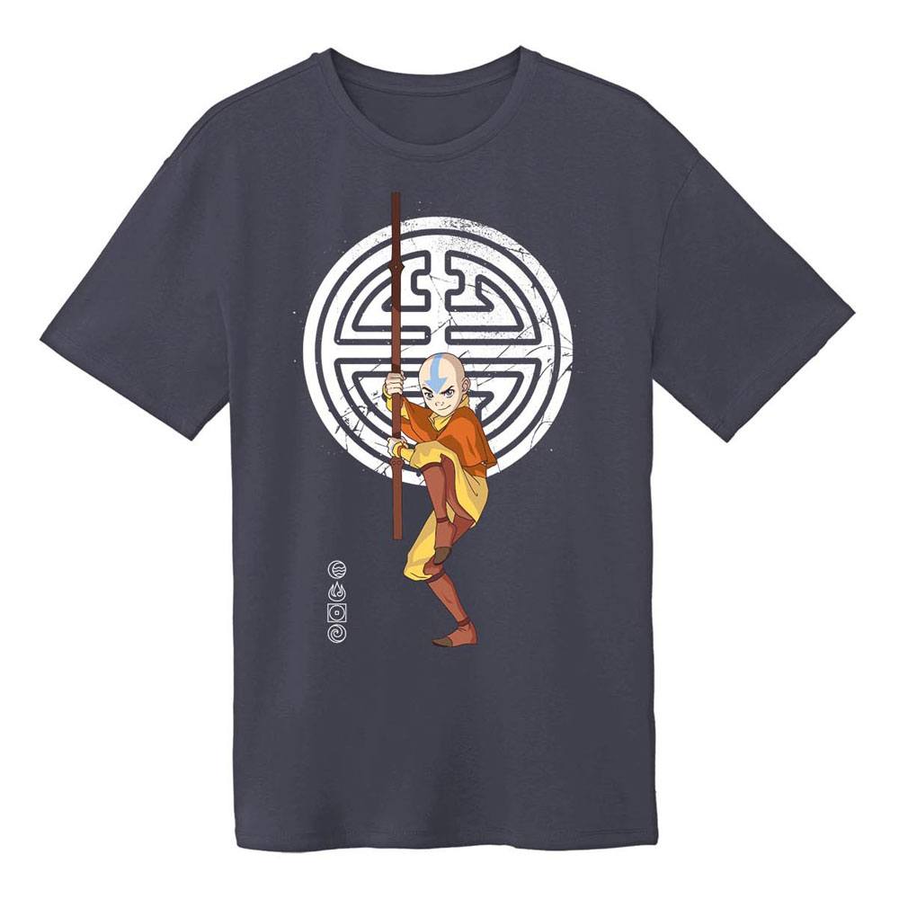 Avatar: The Last Airbender Heren Tshirt -S- Aang With Symbols Grijs