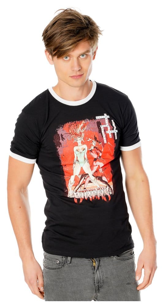 Gotham City Sirens T-Shirt Crossword Black Ringer Size L