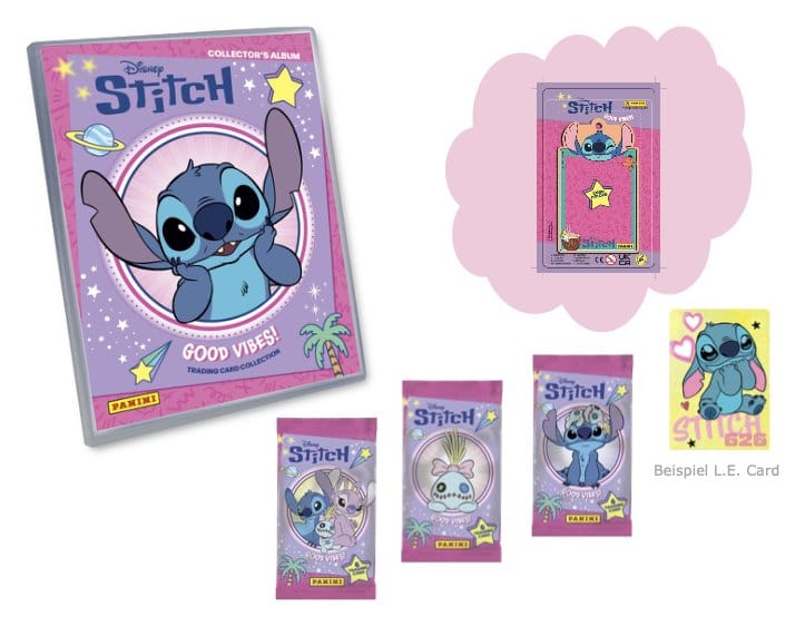 PRECOMENZI - Stitch Trading Cards Good Vibes Starter Pack with Card Holder *German Version*