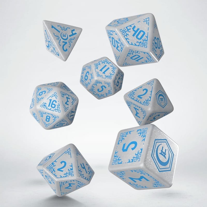 PRECOMENZI - Shadow Scar Dice Set of 7 White & Blue