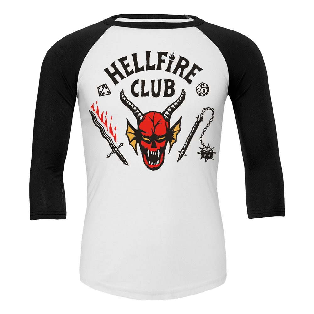 Stranger Things Raglan top -S- Hellfire Club Crest Wit/Zwart