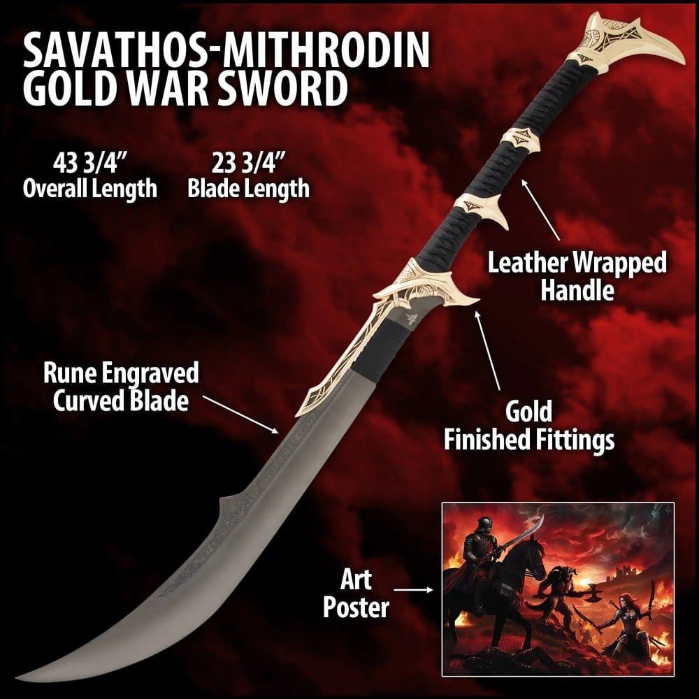 Kit Rae Swords of the Ancients Replica Savathos-Mithrodin War Sword Gold Version 111 cm [1]