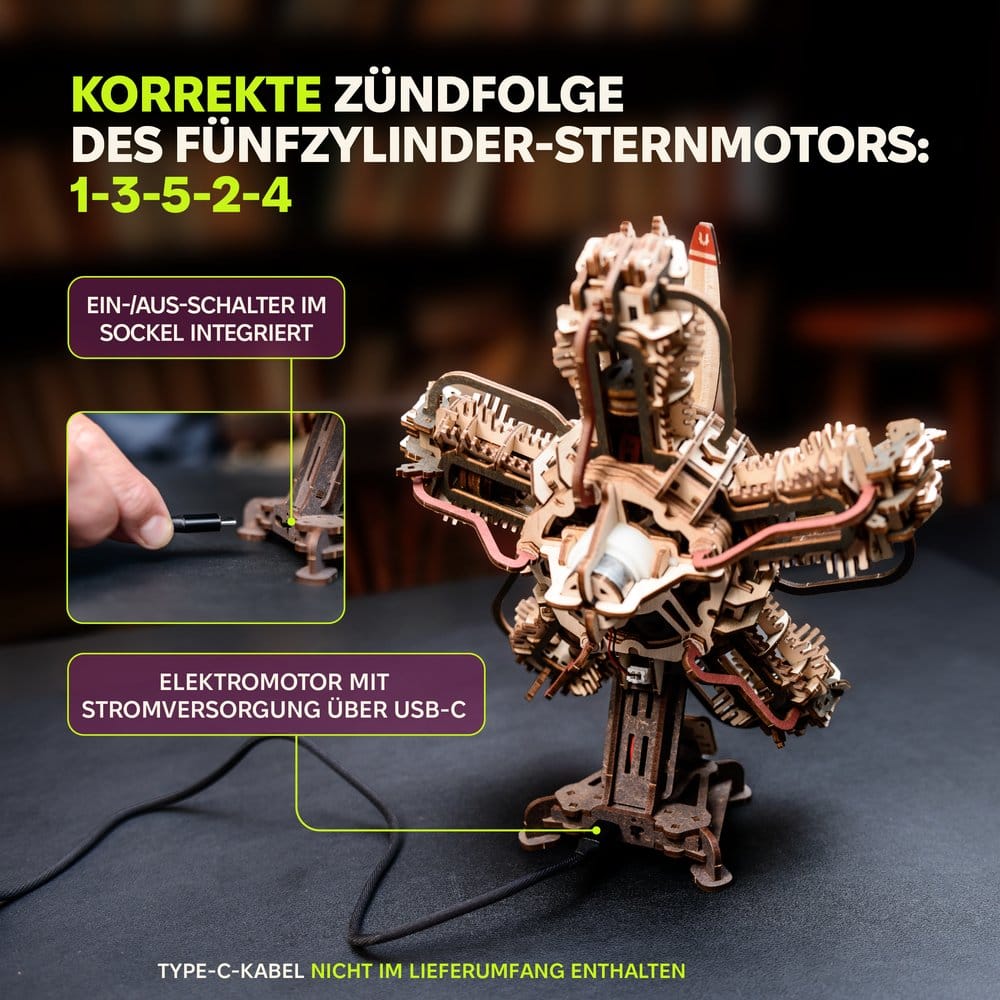 Ugears 3D Wooden Model Kit R-5 Aircraft Engine 25 cm [4]